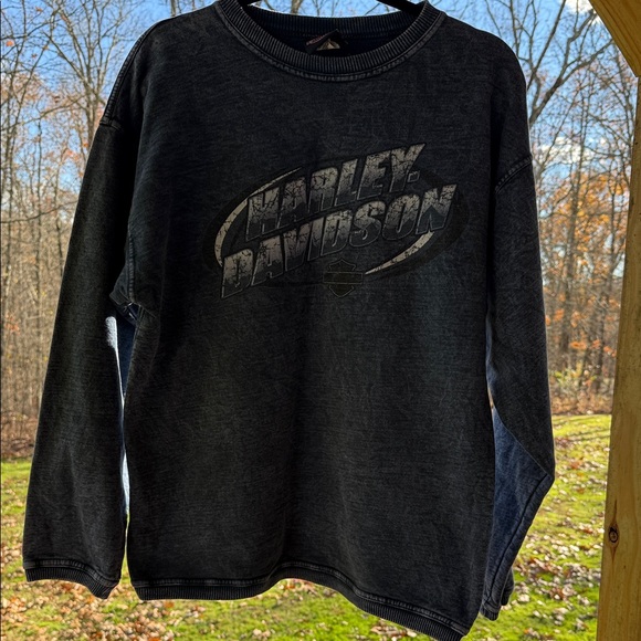 Harley-Davidson Sweaters - Harley-Davidson Blue Marbling Crew Neck Sweater